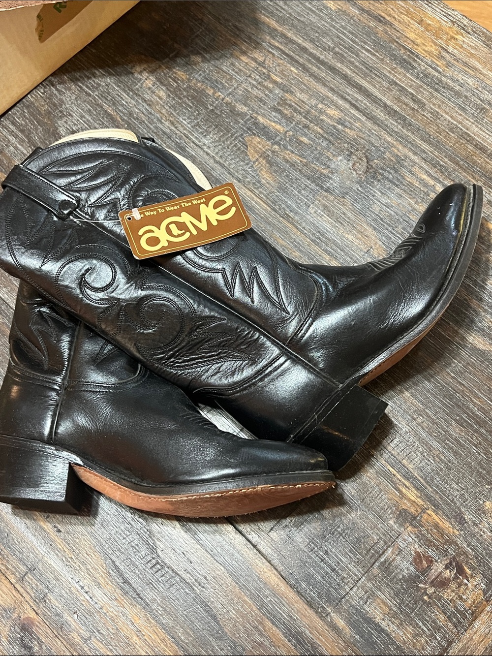 ACME Black Western Embroidered Leather Cowboy Boots